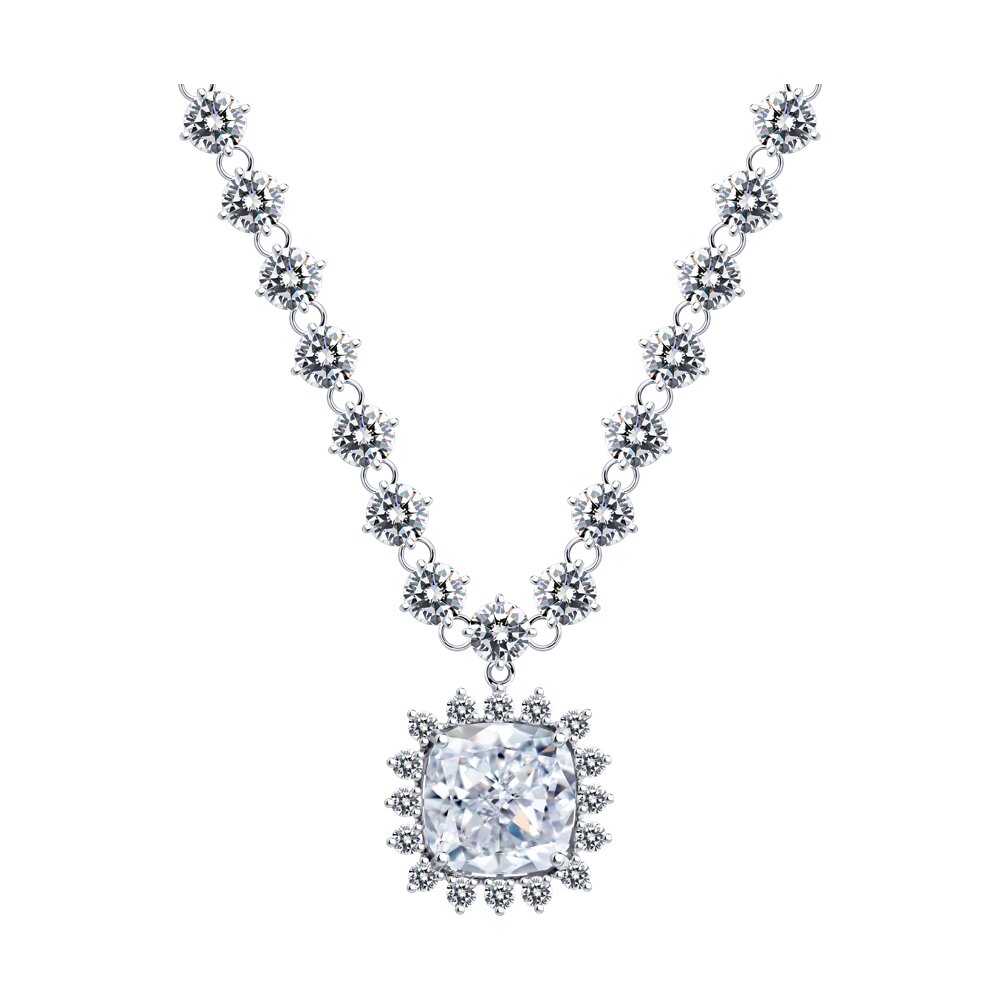 

Колье из серебра 35 см SOKOLOV 94070973, фианит, 94070973