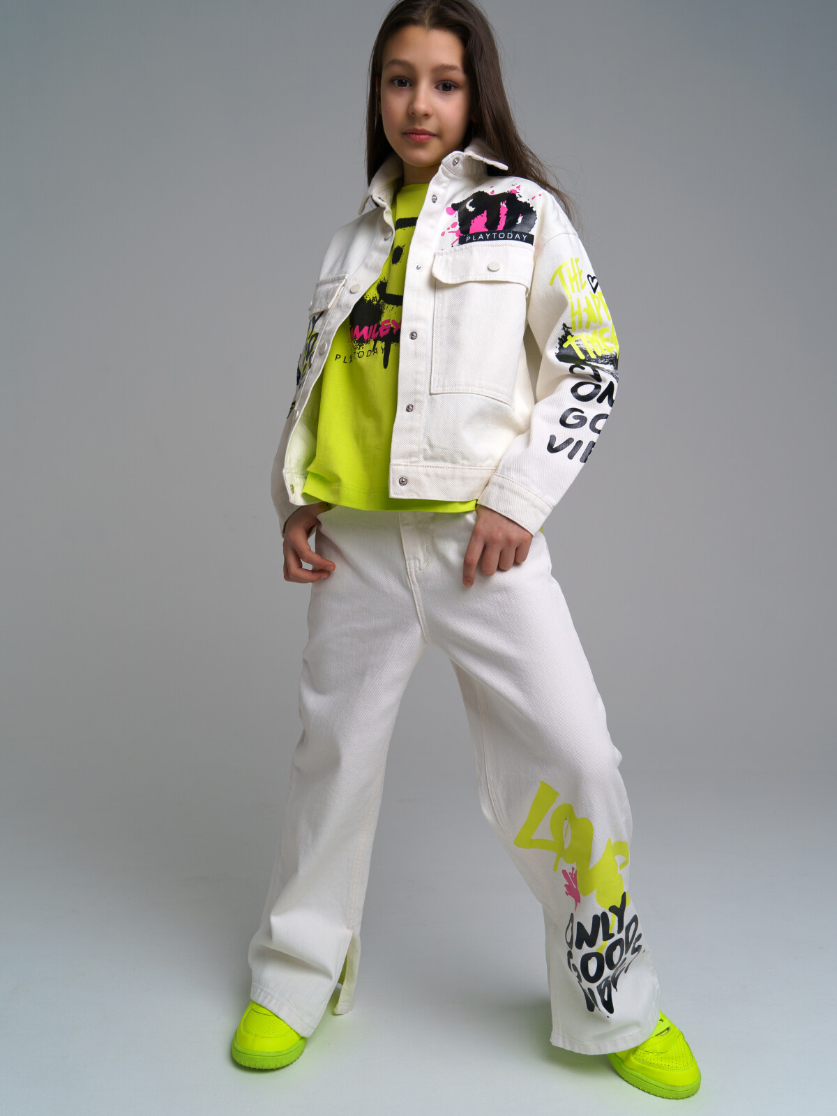 Куртка детская PlayToday 12321159, цвет белый, разноцветный, размер 134 playtoday куртка джинсовая для девочки just smile tween girls 12321159