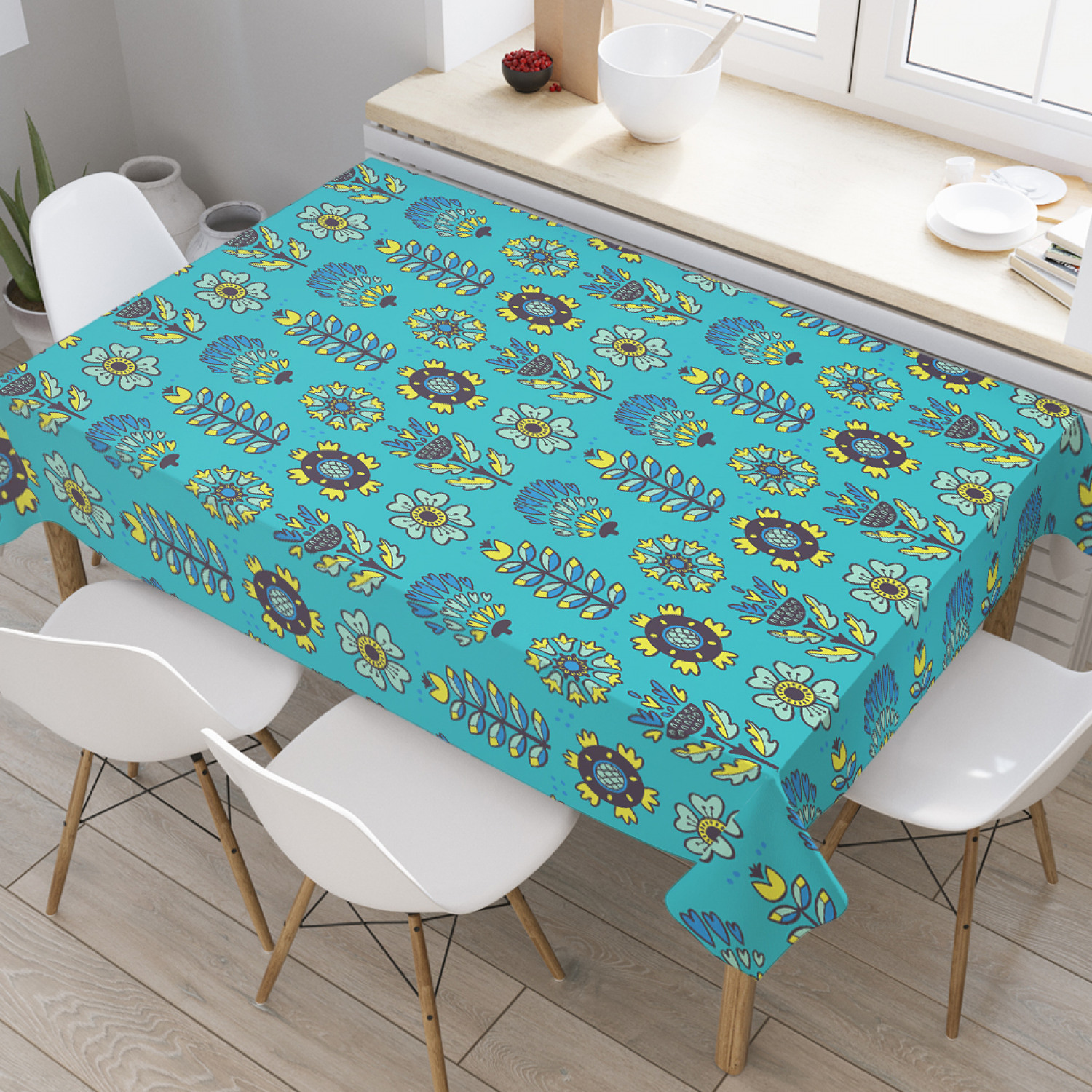 

Скатерть прямоугольная JoyArty "Абстрактные самобытные цветы" из оксфорда, 180x145см, Голубой, Абстрактные самобытные цветы