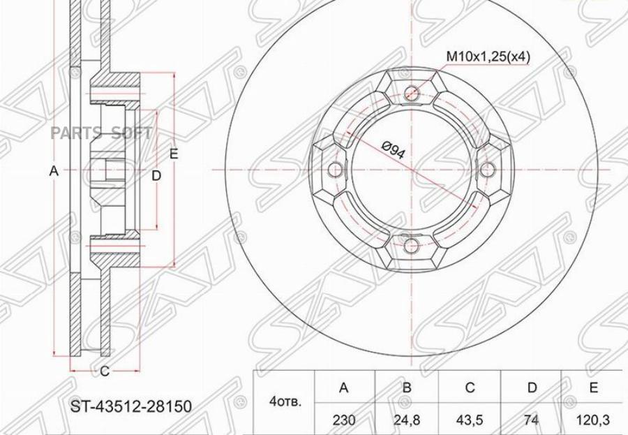 SAT Диск тормозной перед TOYOTA TOWNLITE ACE NOAH 2WD KRCRSR40CRKR27CMKM7 SAT ST4351228150