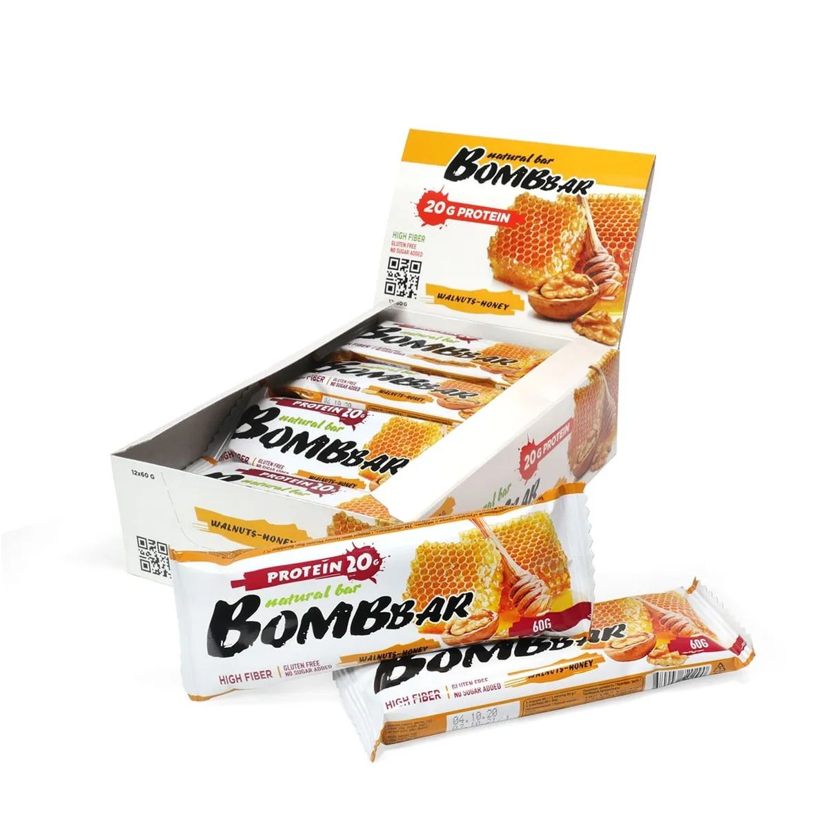 

Протеиновые батончики Bombbar без сахара, набор 40x60г (грецкие орехи с медом)