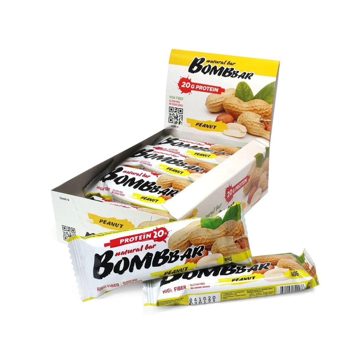 

Протеиновые батончики Bombbar без сахара, набор 40x60г (арахис)