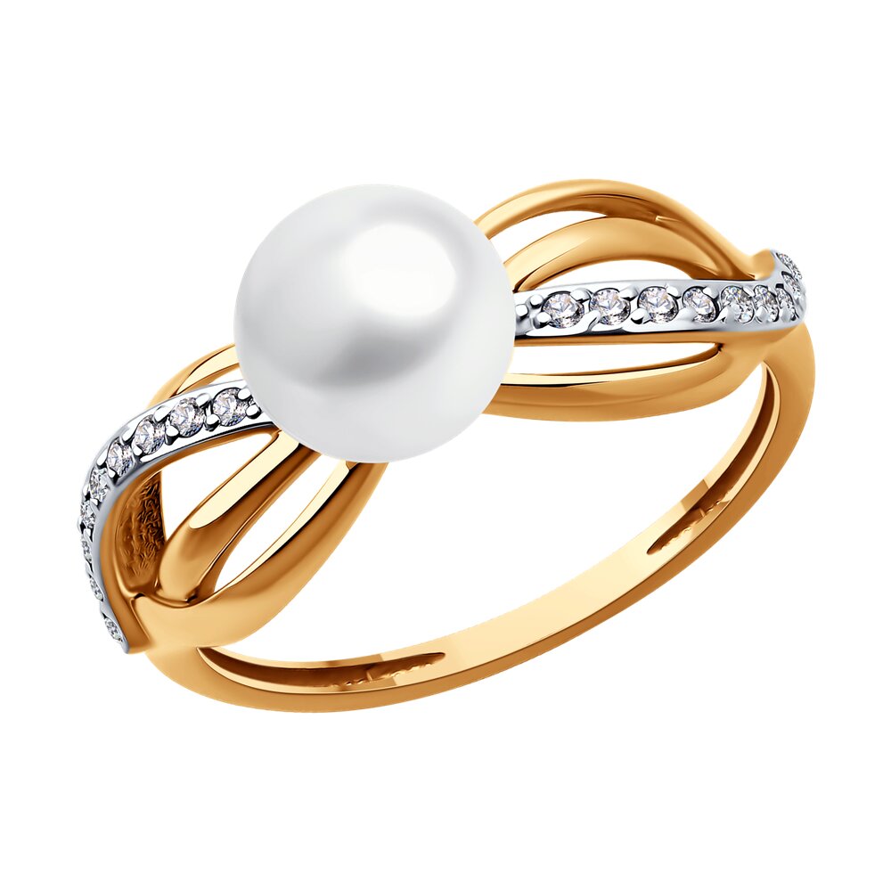 

Кольцо из золота р.  Diamant 51-310-02362-1, фианит\жемчуг культивированный, 51-310-02362-1
