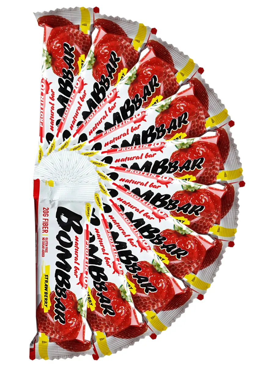 фото Протеиновые батончики bombbar без сахара, набор 30x60г (клубника)
