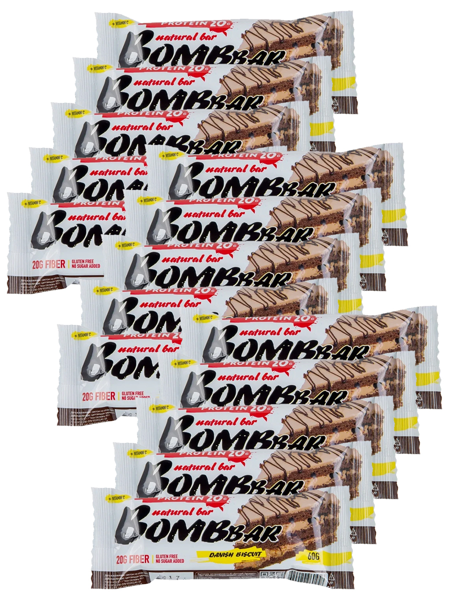 фото Протеиновые батончики bombbar без сахара, набор 15x60г (датский бисквит)
