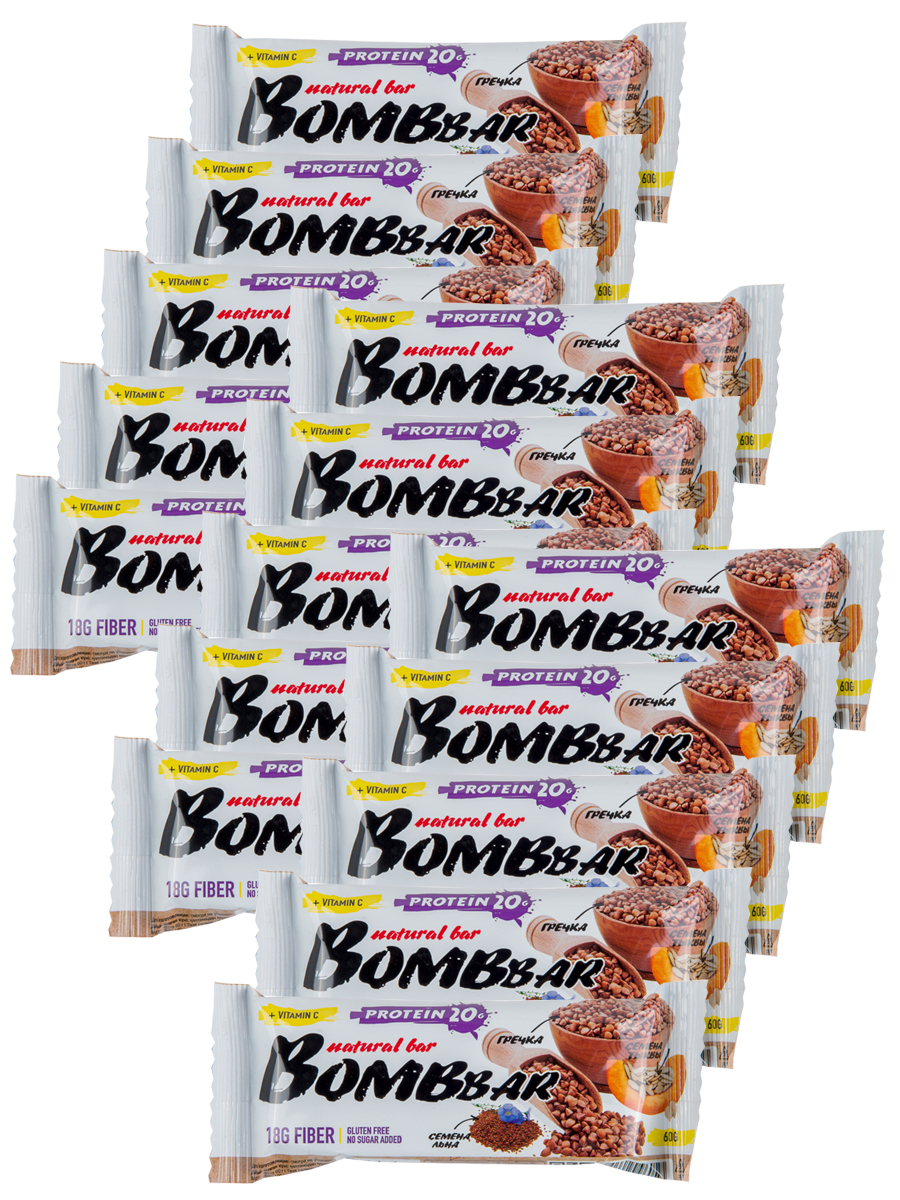фото Протеиновые батончики bombbar без сахара, набор 15x60г (гречка)