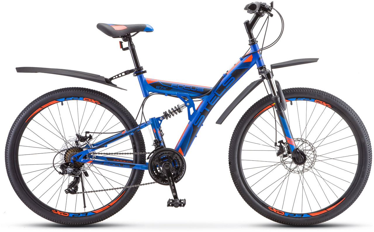 Велосипед STELS Focus 21ск. MD 27,5 2023 19 синий/неоновый-красный