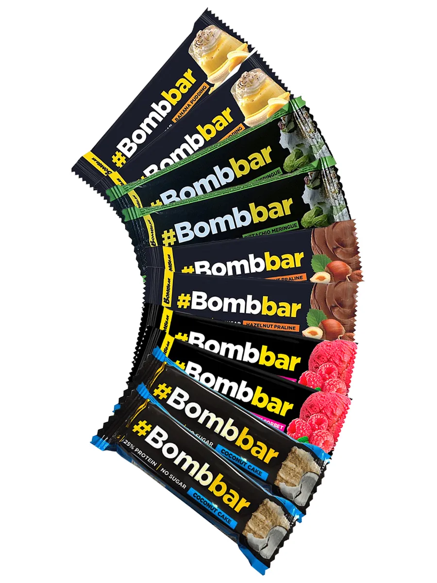 фото Протеиновый батончик в шоколаде без сахара, ассорти всех вкусов 30шт x 40г bombbar