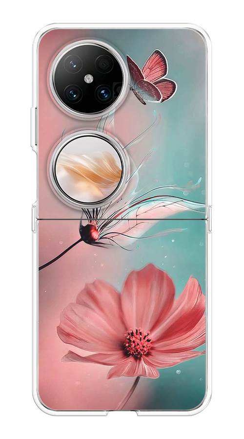 

Чехол на Huawei Pocket 2 "Бабочка и цветок", Голубой;розовый, 6123850-1