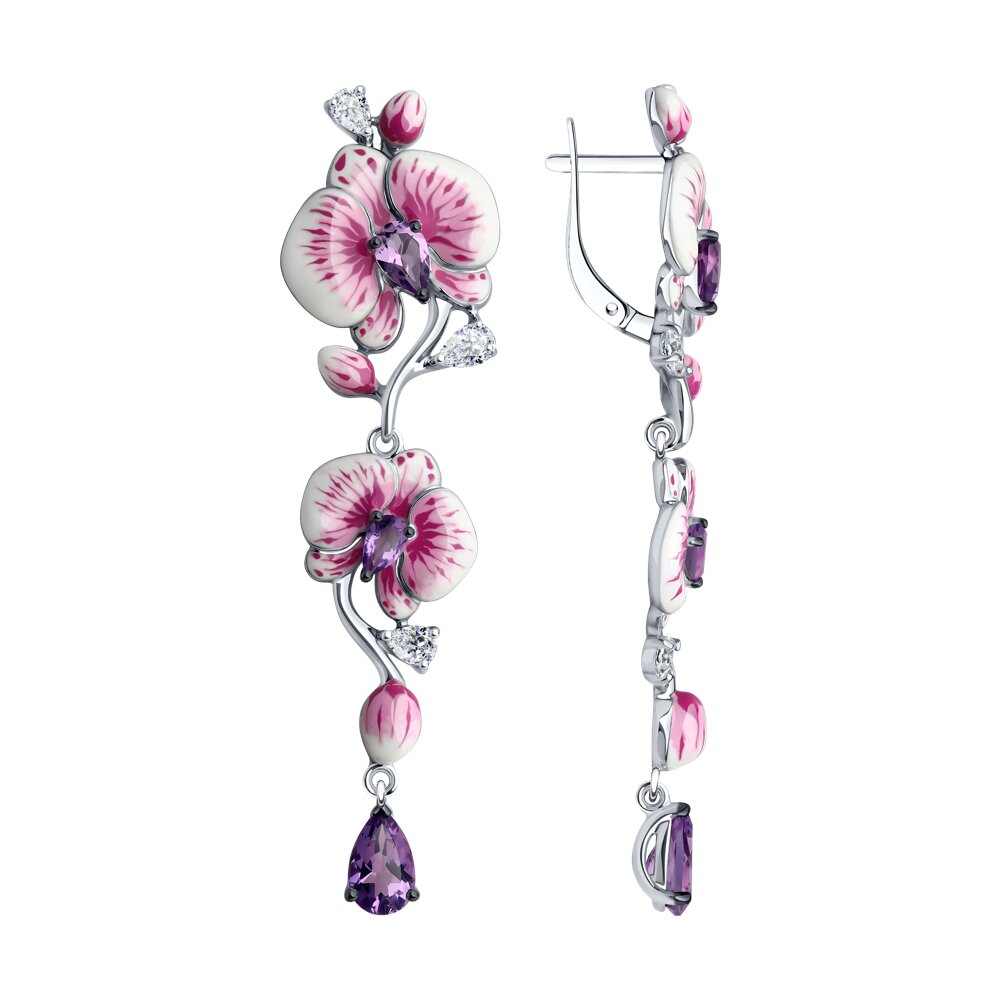 

Серьги подвески из серебра SOKOLOV 92025254, фианит/эмаль/аметист, 92025254