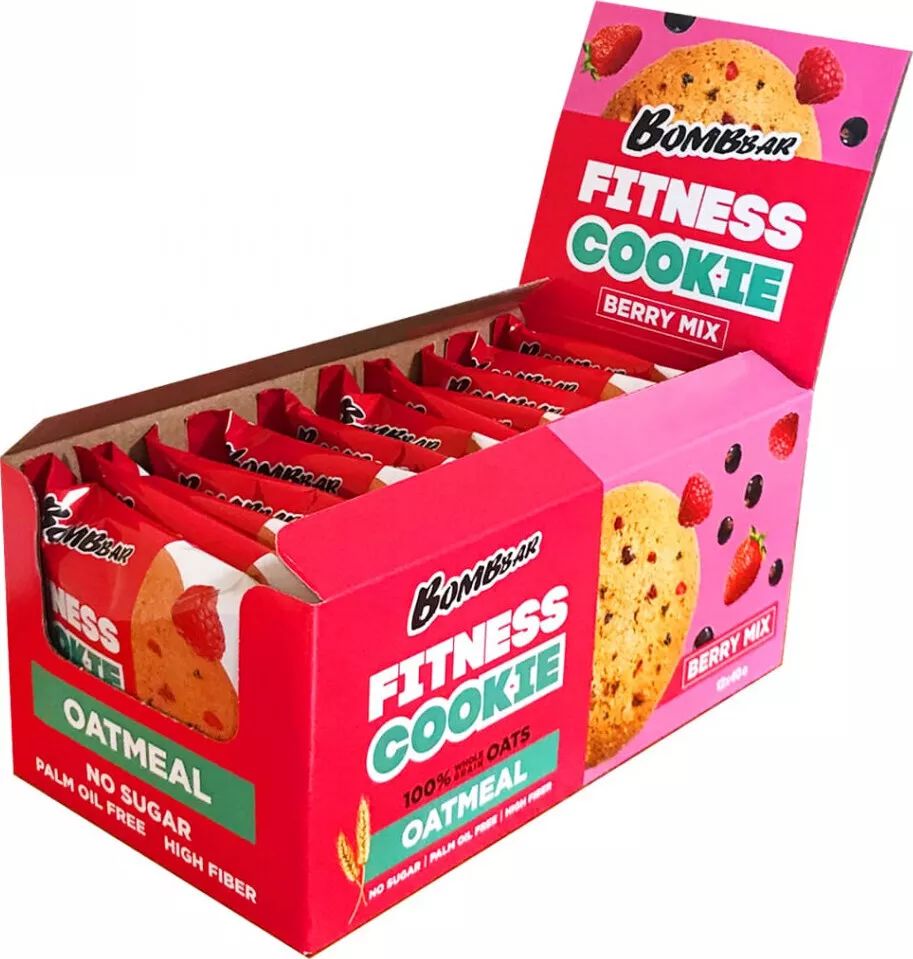 

Овсяное печенье Bombbar без сахара Fitness Cookie, 24шт по 40г (Ягодный микс)
