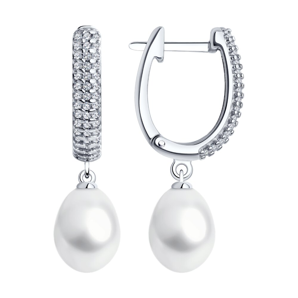 

Серьги подвески из серебра SOKOLOV 92022783, фианит/жемчуг культивированный, 92022783