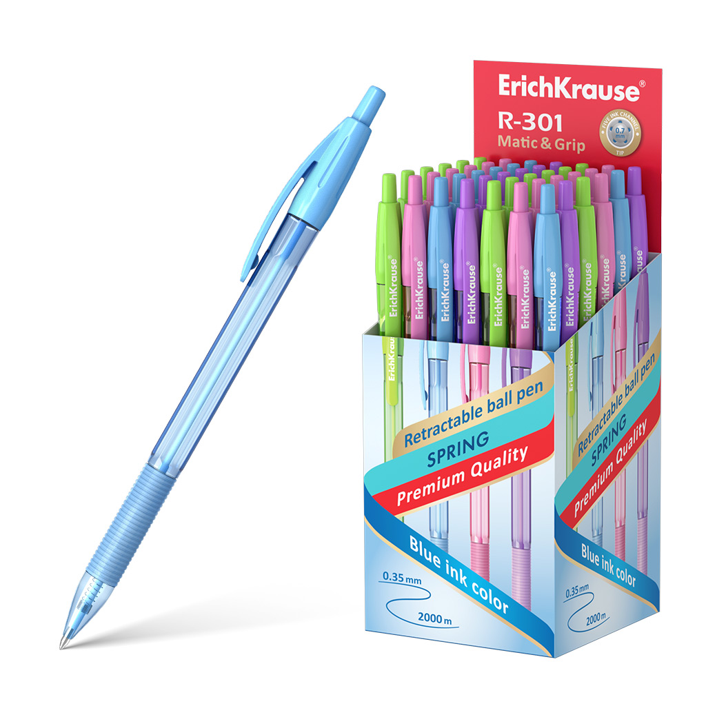 

Ручка шариковая автоматическая ErichKrause R-301 58091 цвет синий в коробке по 50 штук