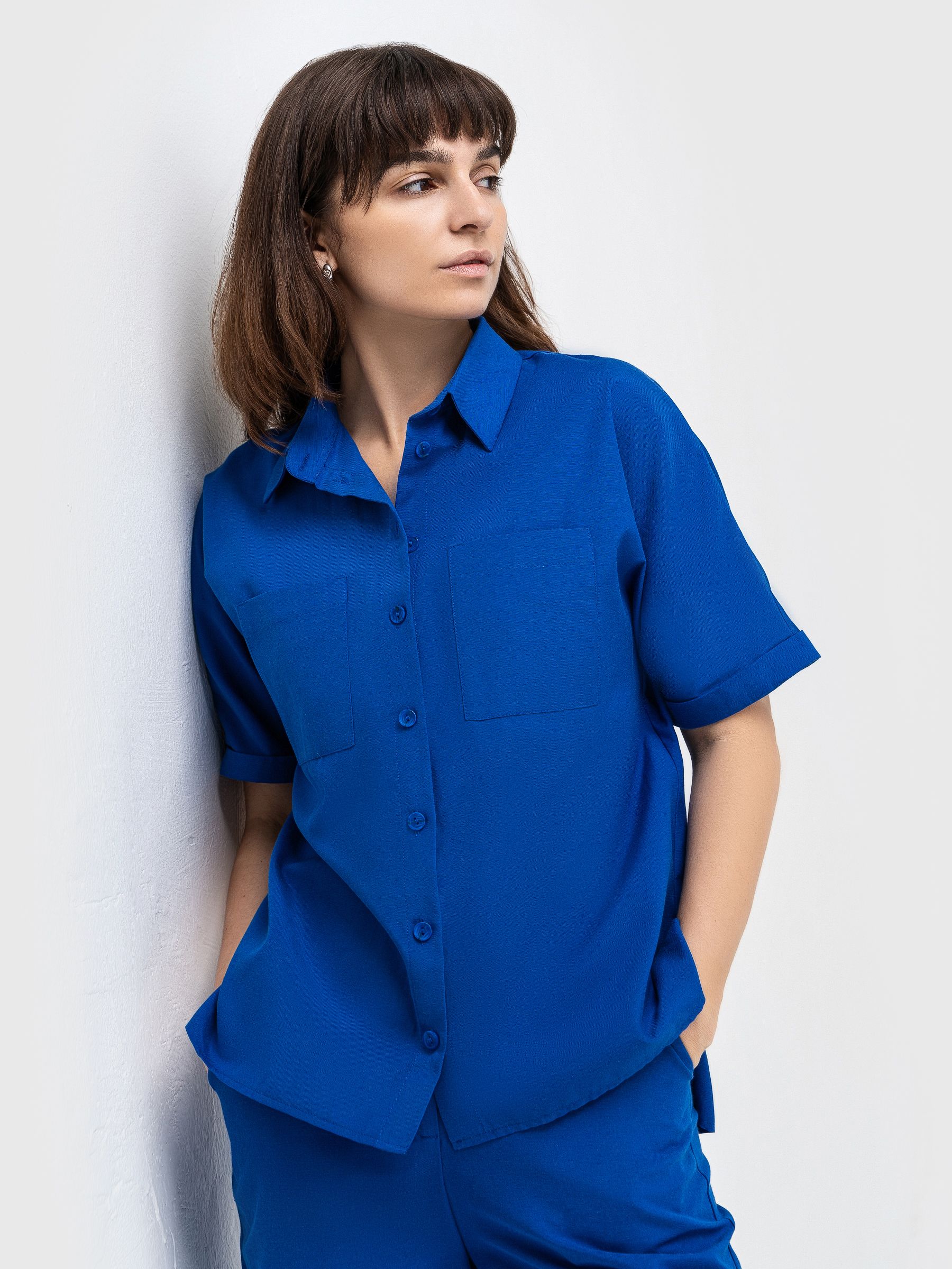 Рубашка женская AM One 1453/1 синяя 44 RU