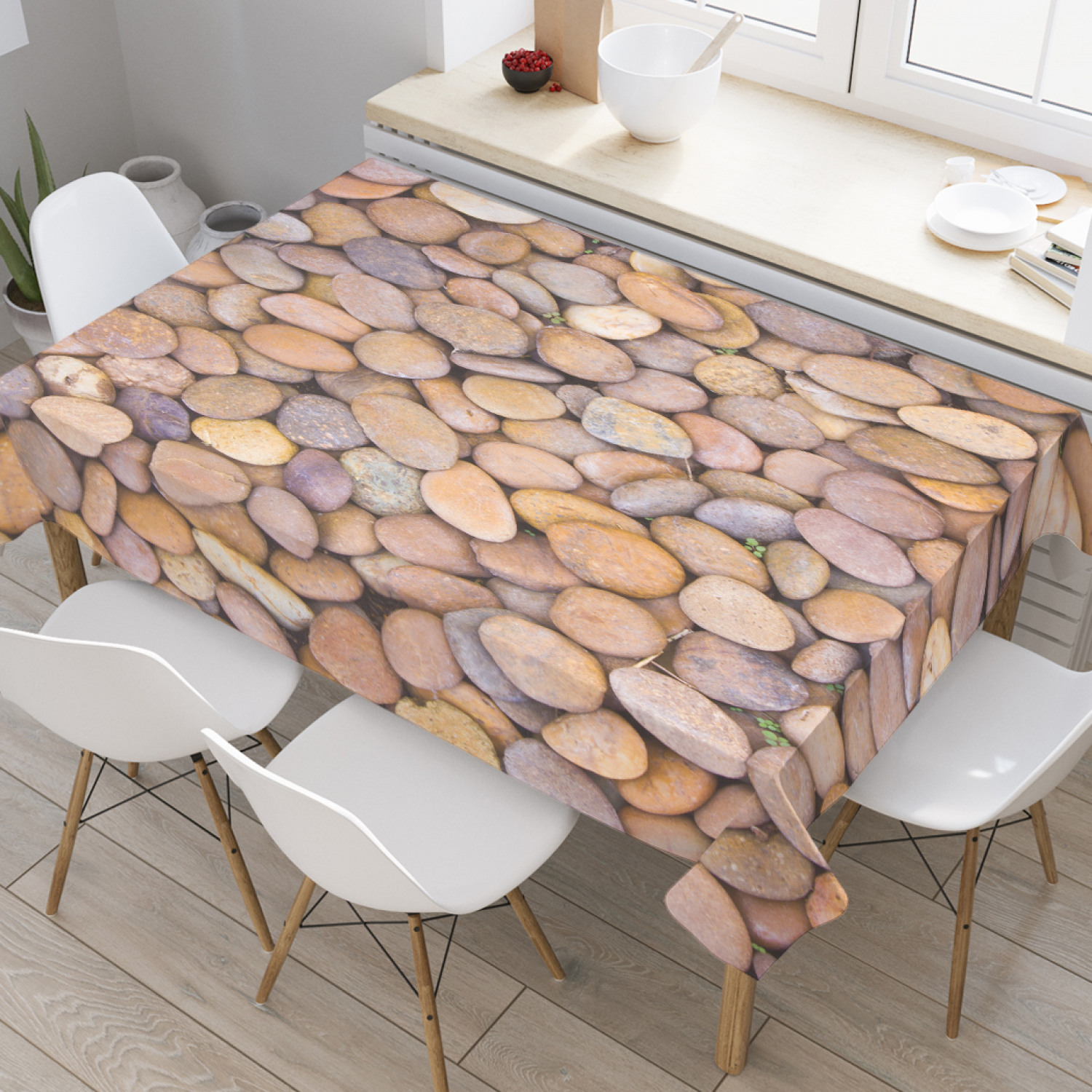 

Скатерть прямоугольная на кухонный стол JoyArty "Гладкие камушки" из оксфорда, 180x145 см, Желтый, Гладкие камушки