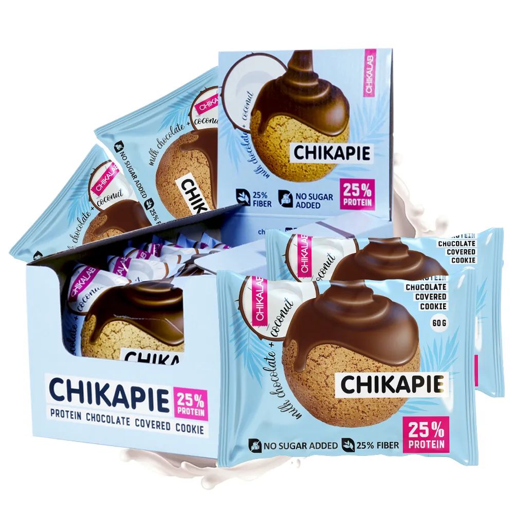 

Протеиновое печенье Chikapie с начинкой, 18x60г (кокос) / Bombbar печенье без сахара