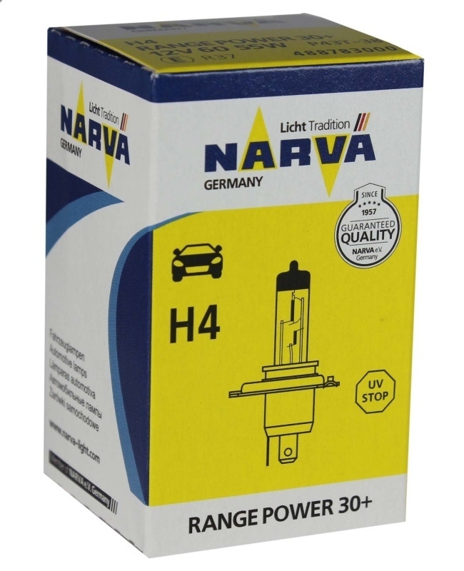 

Галогенная лампа NARVA RANGE POWER +30% H4 12 В 60/55W (48878)