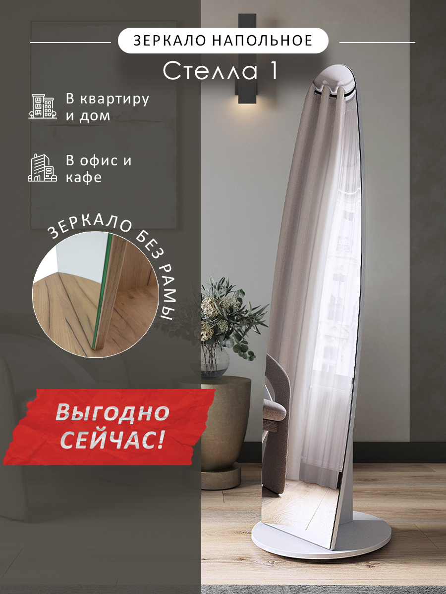 

Зеркало напольное Мебелик Стелла 1 белый 157,8 см х 40,4 см, Стелла 1