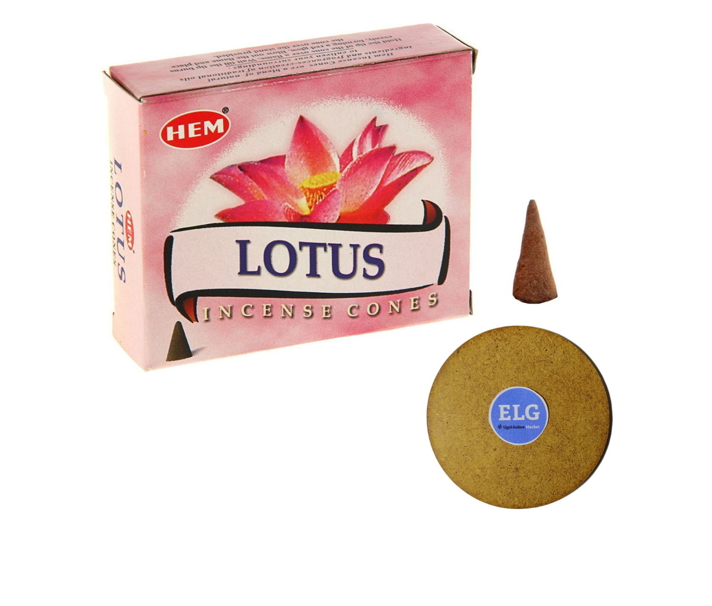 фото Благовония hem конусы лотос (lotus) упаковка 10 конусов + подставка elg