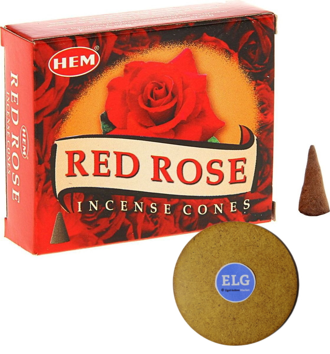 фото Благовония hem конусы красная роза (red rose) упаковка 10 конусов + подставка elg