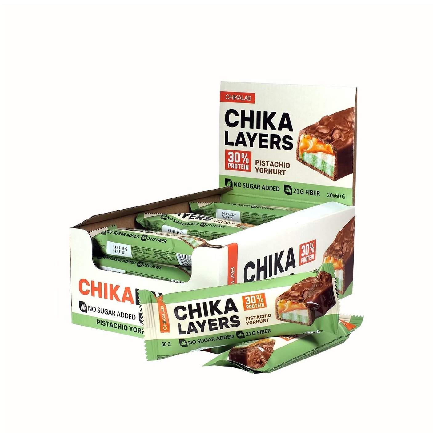 Протеиновые батончики Chika Layers без сахара 30шт х 60г (Фисташковый йогурт)