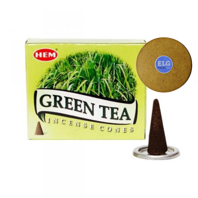 фото Благовония hem конусы зеленый чай (green tea) упаковка 10 конусов + подставка elg