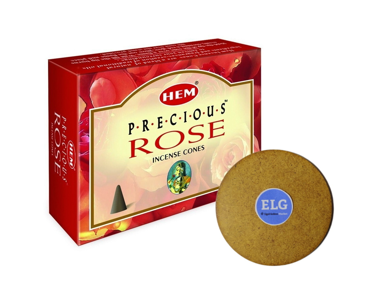 фото Благовония hem конусы роза (rose) упаковка 10 конусов + подставка elg