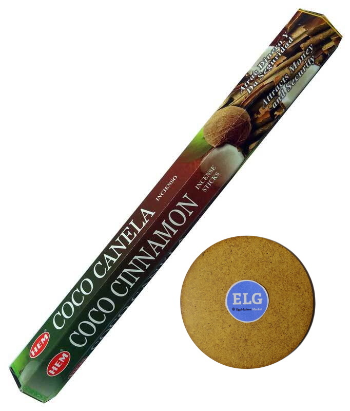 

Благовония HEM Coco Cinnamon (Кокос Корица) + подставка ELG