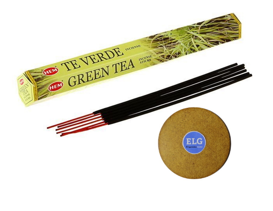 фото Благовония hem зеленый чай (green tea) + подставка elg
