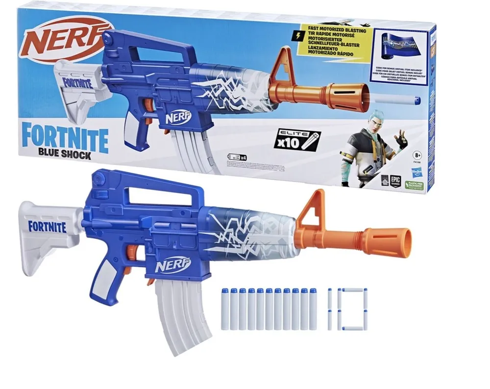 

Бластер игрушечный Nerf Fortnite Blue Shock F4108, Синий, Blue Shock F4108