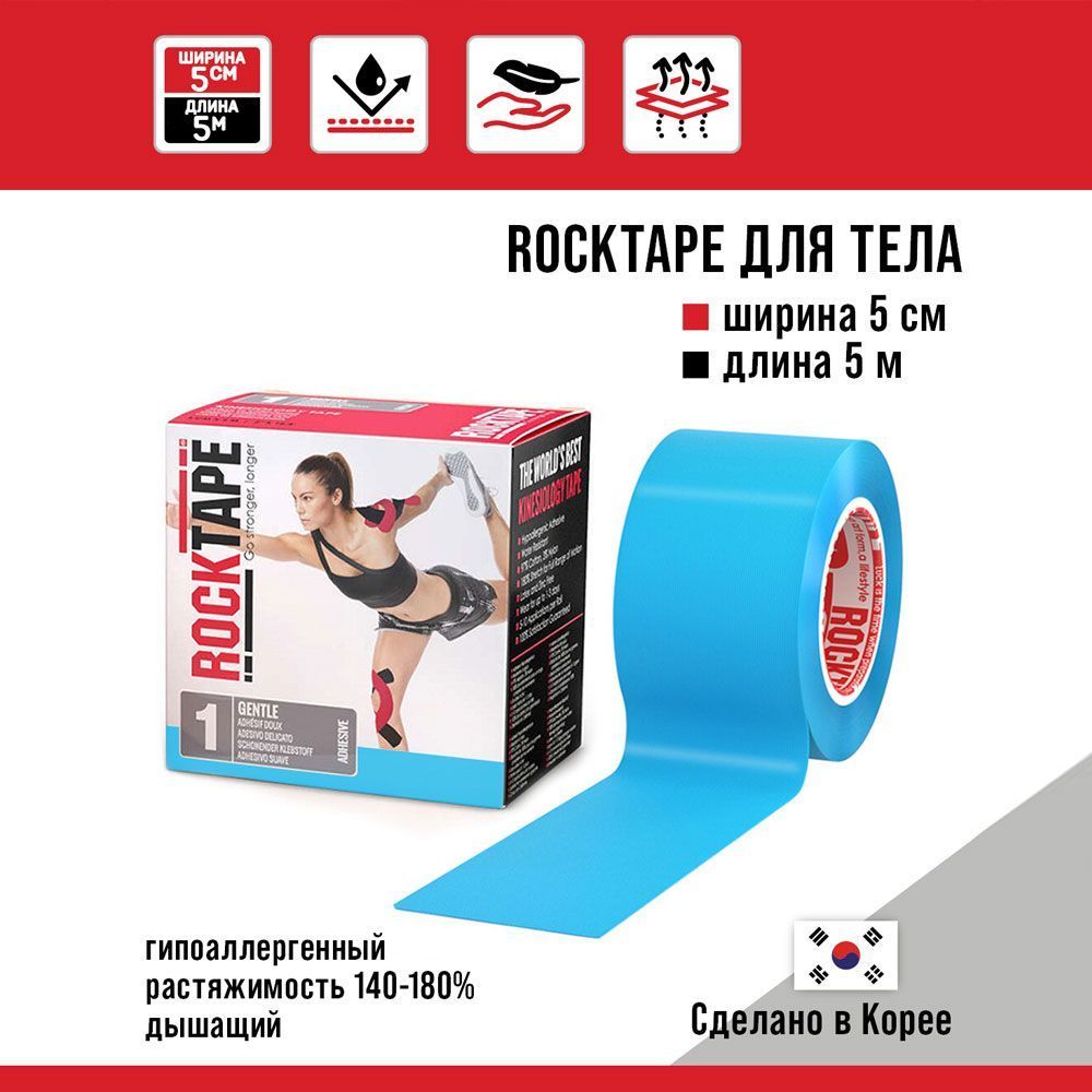 Кинезиотейп RockTape RX Gentle голубой 500 см