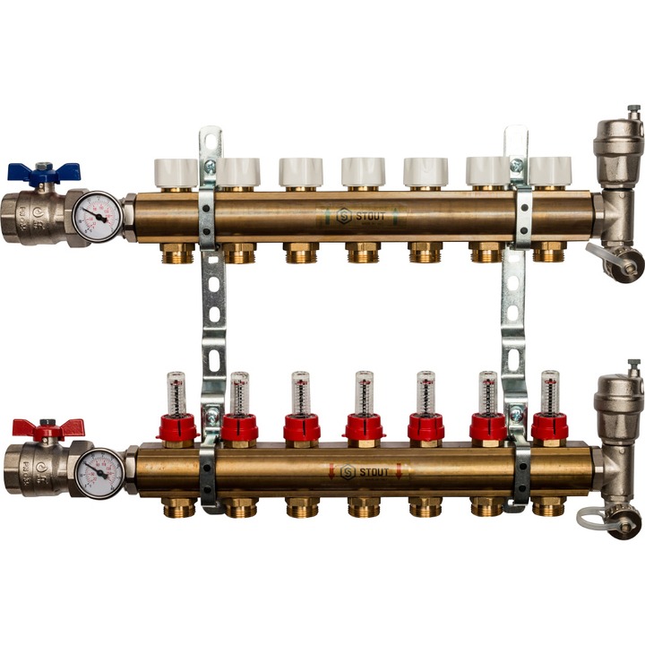фото Распределительный коллектор stout smb с расходомерами на 7 контуров 1"x3/4"
