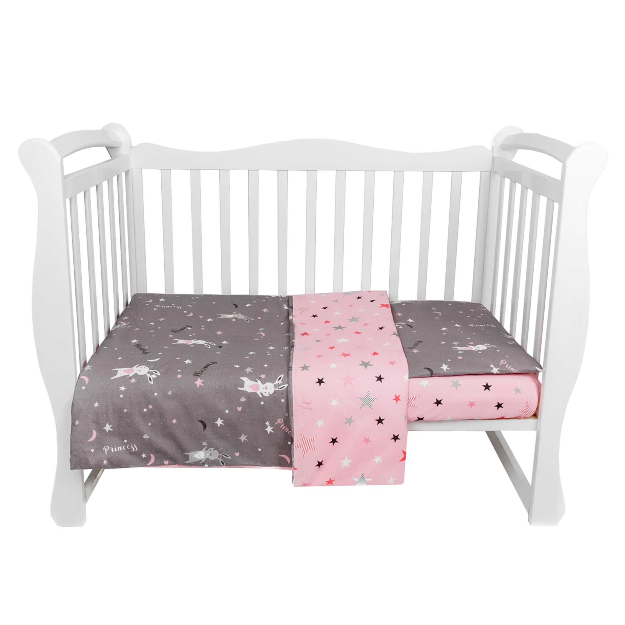 Комплект в кроватку 3 предмета AmaroBaby Baby Boom Princess серый/розовый
