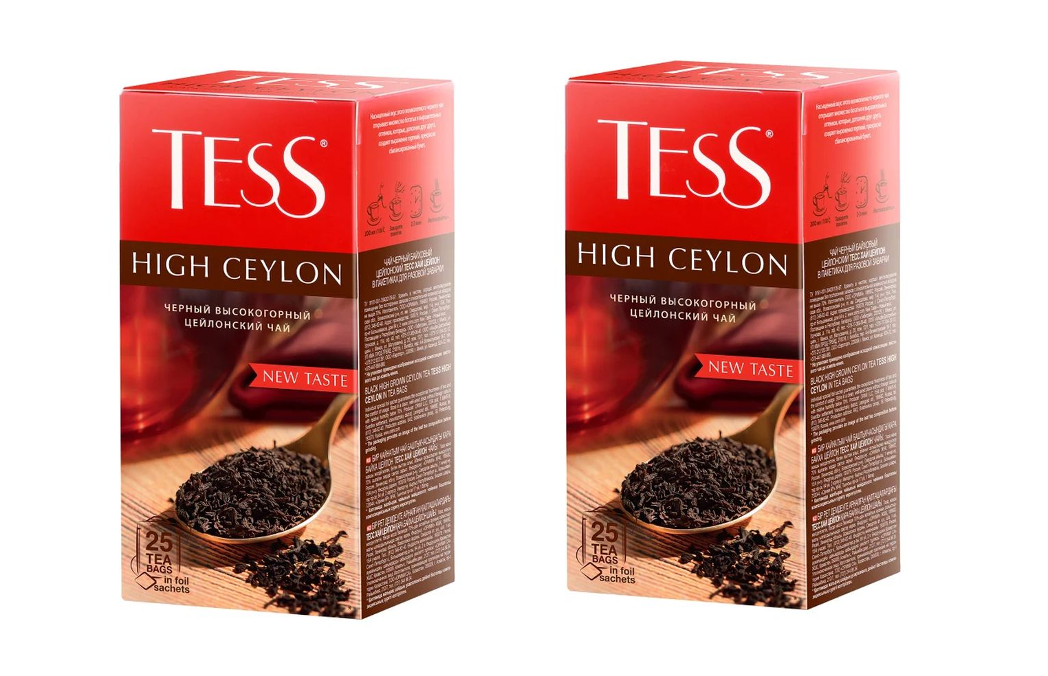 

Чай черный Tess высокогорный цейлонский High Ceylon, 25 пакетиков по 2,25 г, 2 шт