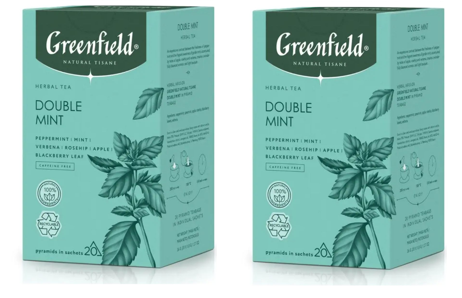 Чай травяной Greenfield Tisane Double Mint, 20 пирамидок по 1,8 г, 2 шт