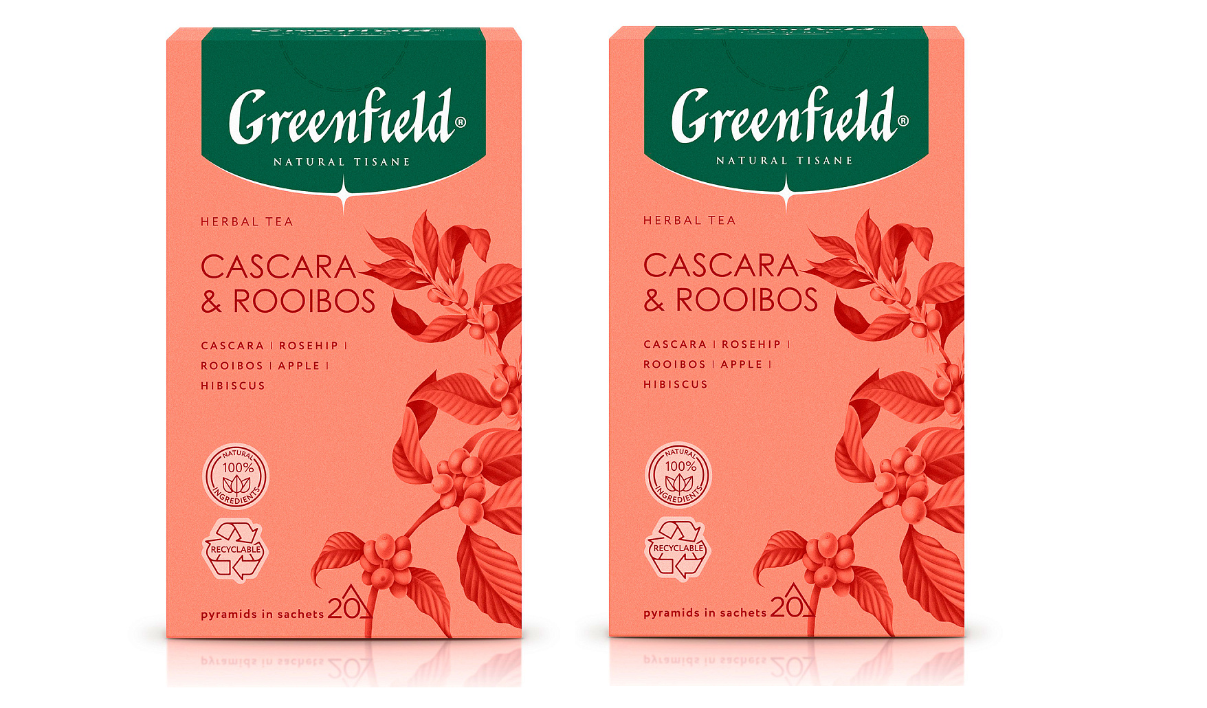 

Чай травяной Greenfield Tisane Cascara & Rooibos, 20 пирамидок по 1,8 г, 2 шт