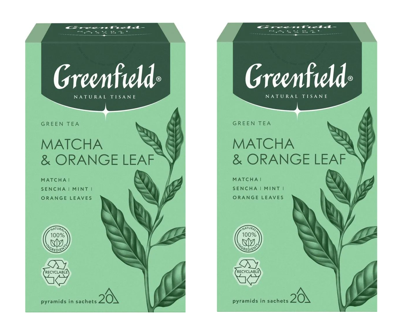 Чай зеленый Greenfield Tisane Matcha & Orange Leaf, 20 пирамидок по 1,8 г, 2 шт