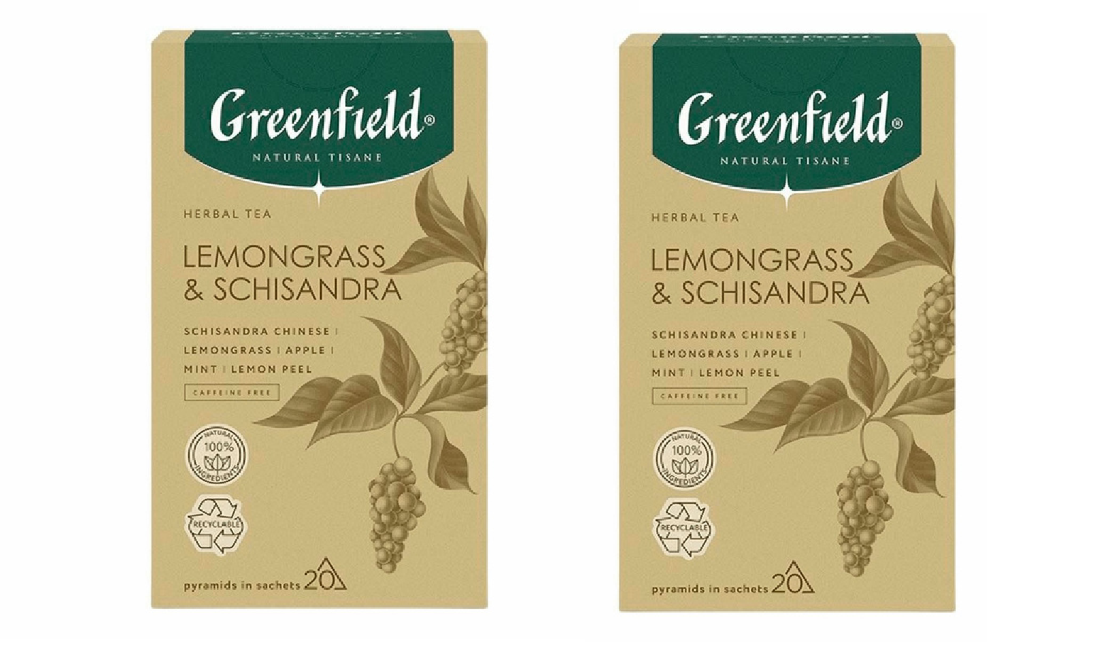 Чай травяной Greenfield Tisane Lemongrass & Schisandra, 20 пирамидок по 1,8 г, 2 шт