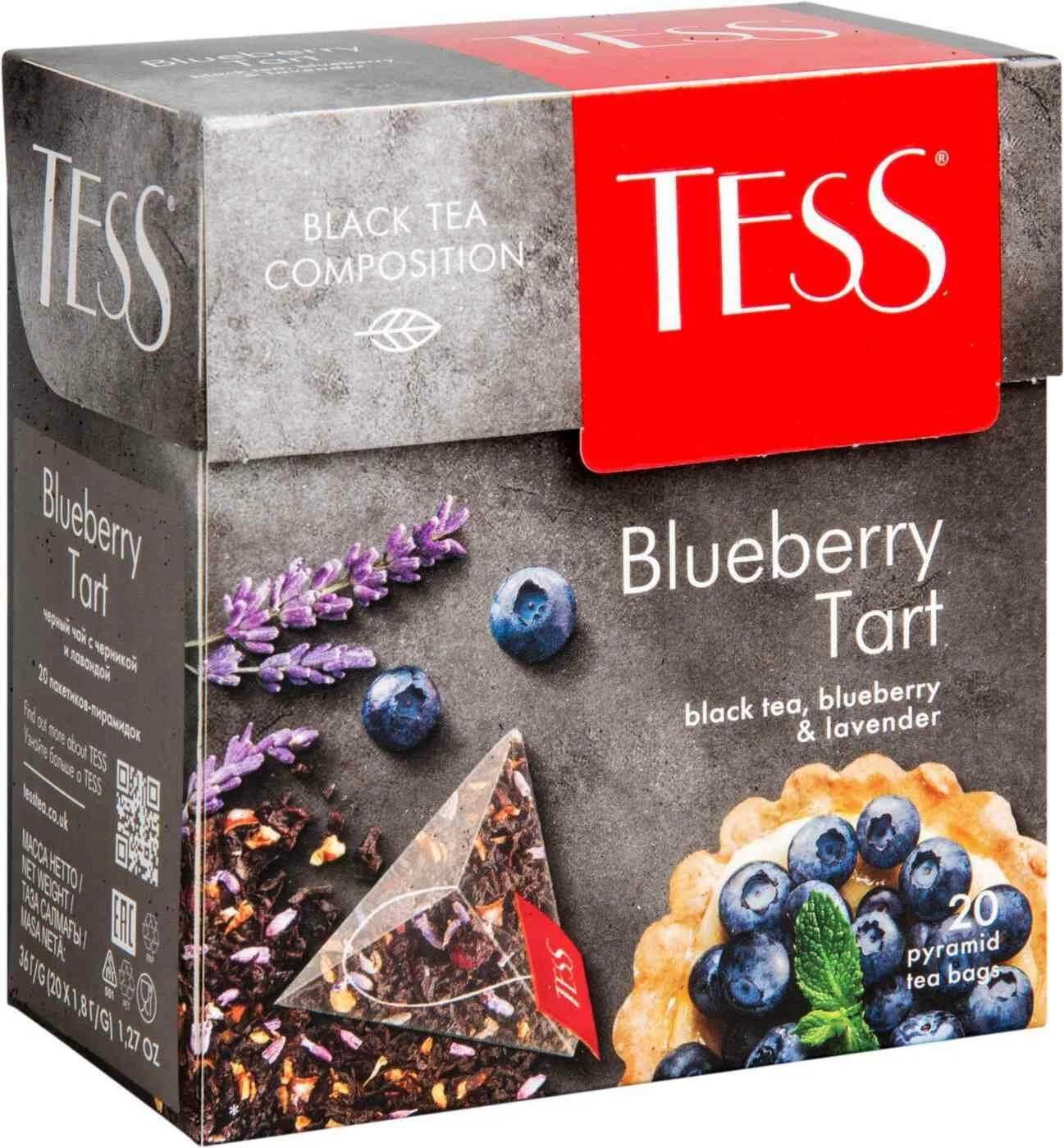 

Чай черный Tess со вкусом черничного торта и лаванды, 20 пирамидок по 1,8 г, Blueberry Tart