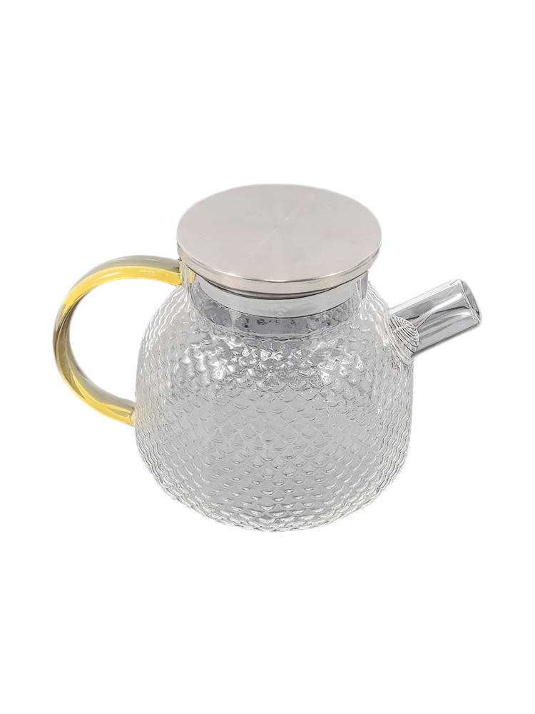 Чайник заварочный URM из термостойкого рельефного стекла с желтой ручкой 1000мл