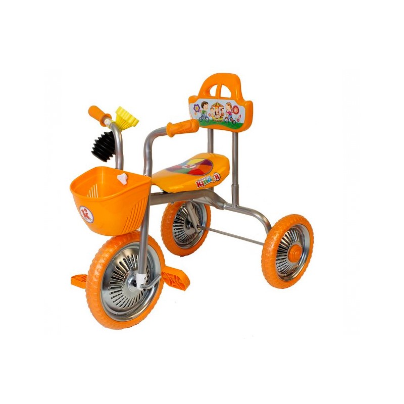 фото Велосипед kinder трехколесный, без ручки, с клаксоном, d колес 10' и 8', оранжевый