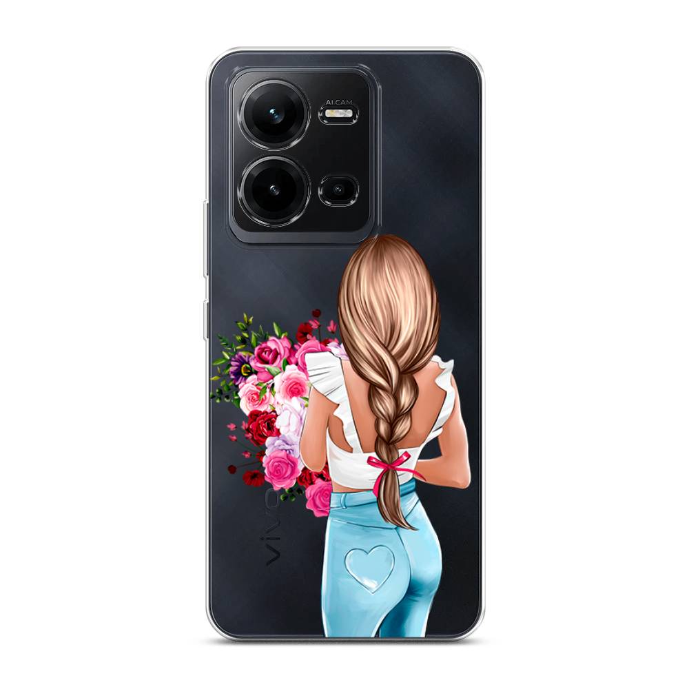 

Чехол на Vivo V25 "Девушка с цветами", Коричневый;розовый;голубой, 267750-6