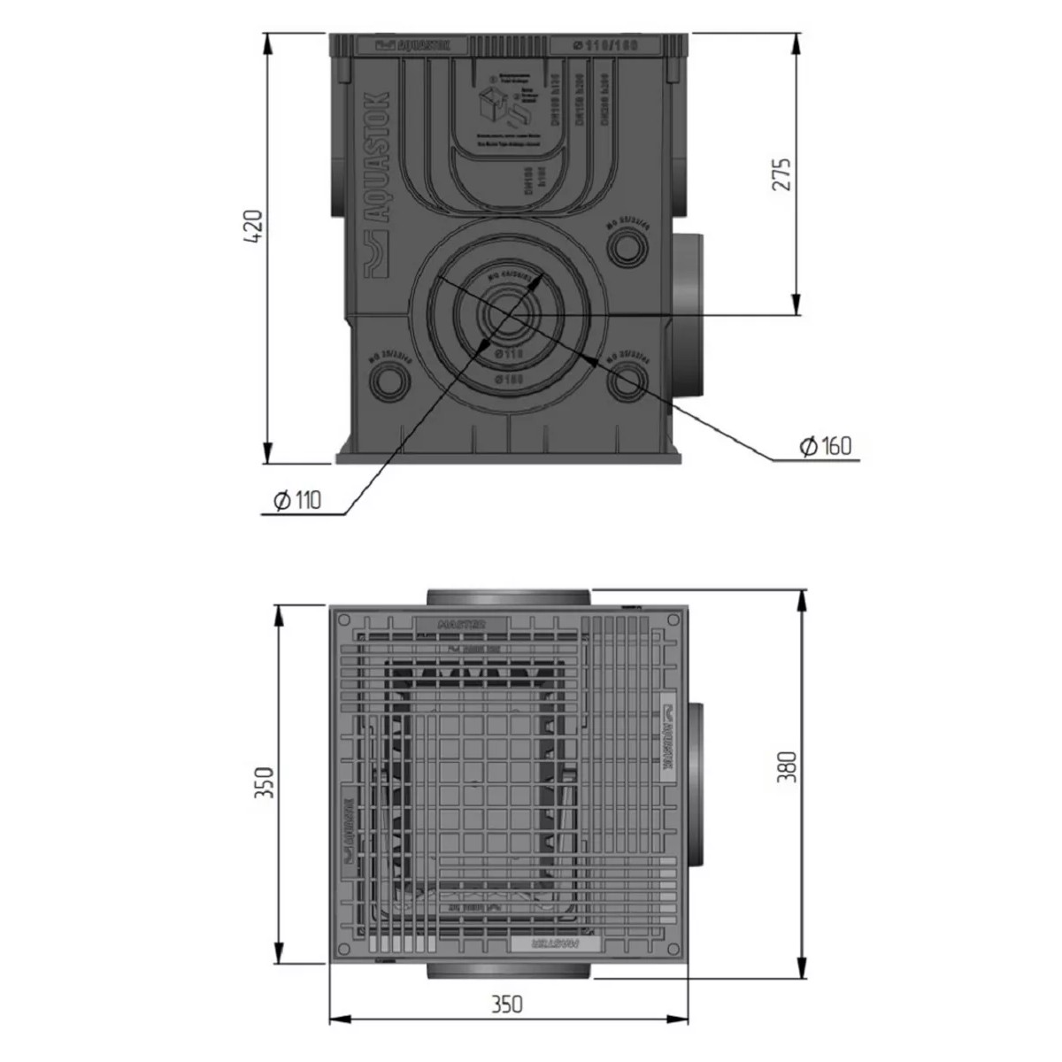 Дождеприемник с решеткой Aquastok Master 350х350х420 черный 4650₽