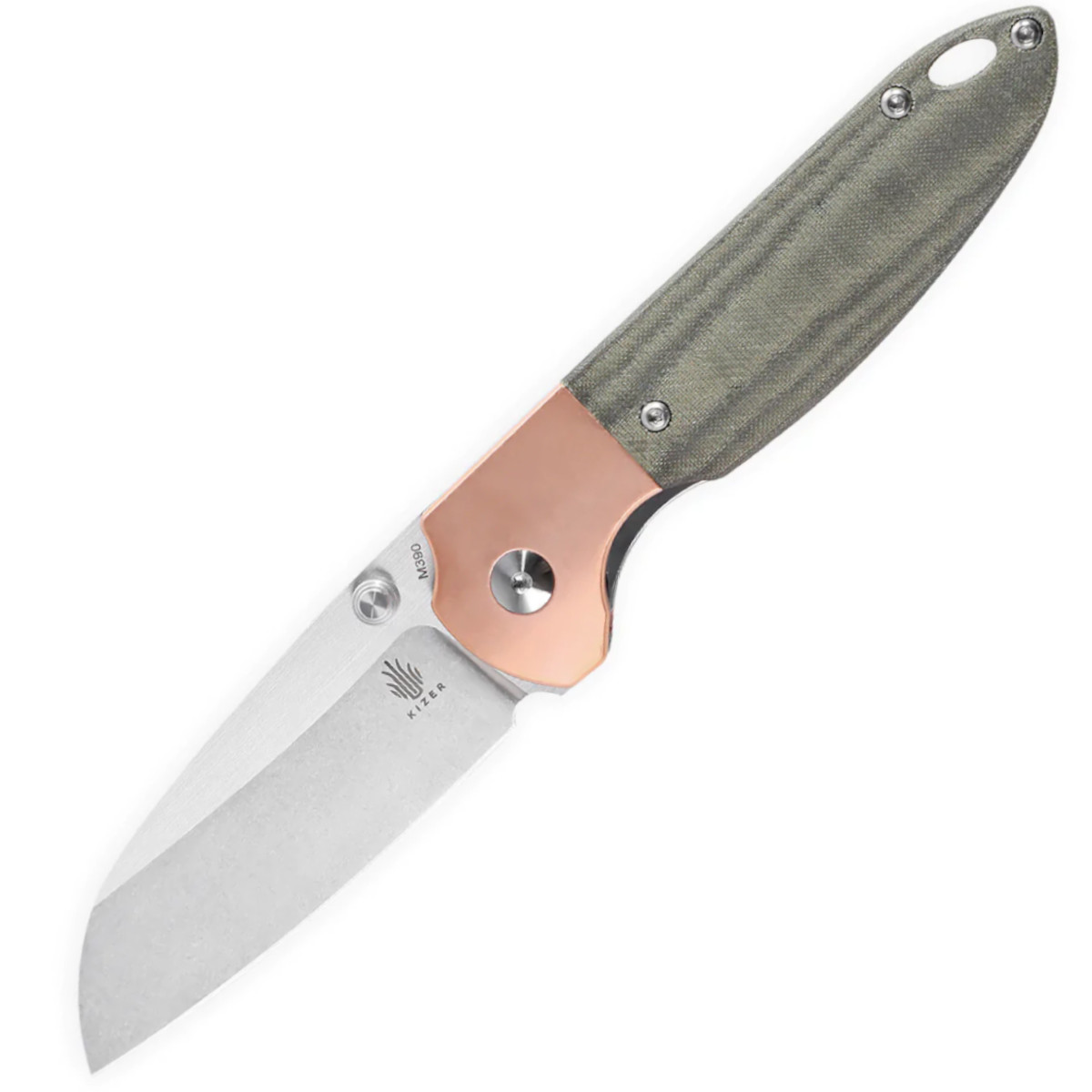 фото Складной нож kizer knives deviant сталь m390, медь/микарта