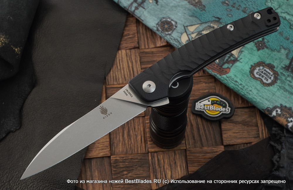 фото Складной нож kizer knives splinter сталь n690, черная g-10