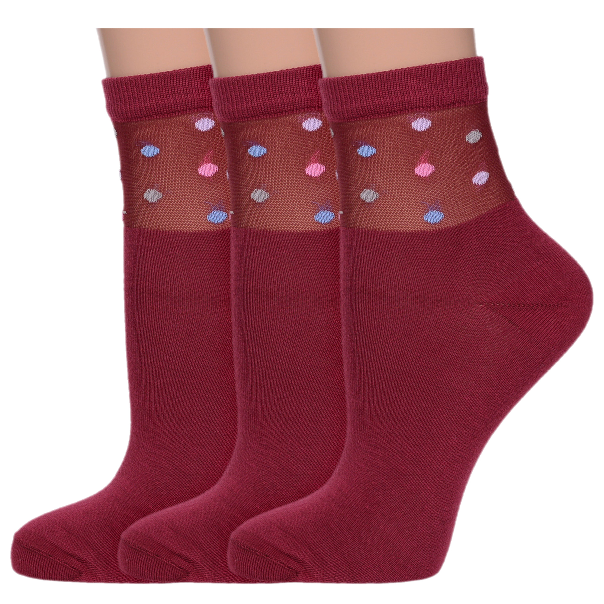 Комплект носков женских LorenzLine 3-Д132 бордовых 25