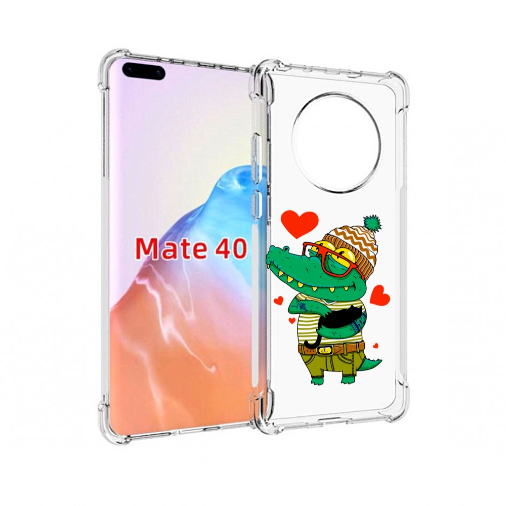 Чехол MyPads Tocco для Huawei Mate 40 зеленый-крокодильчик-в-красной-оправе