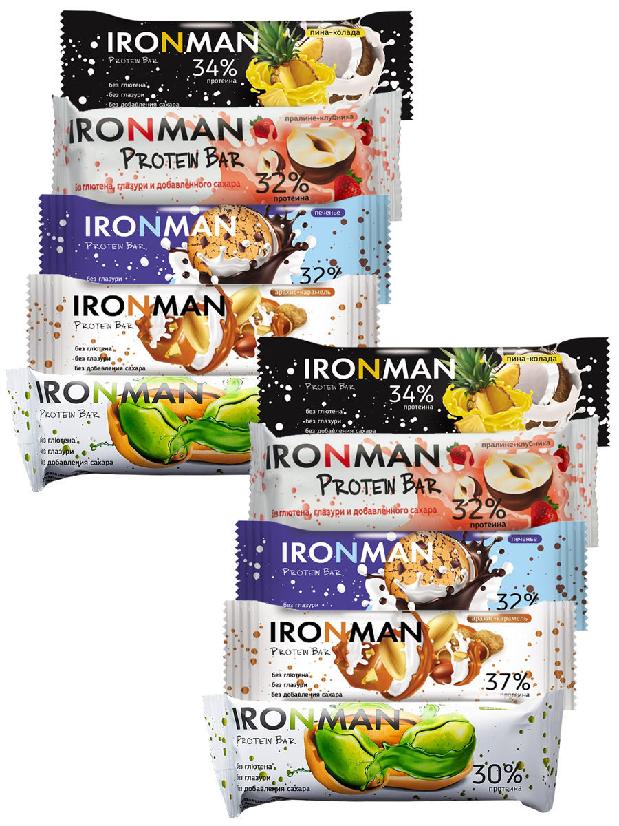 фото Протеиновый батончик ironman 30-37% protein bar без сахара, ассорти 10х50г