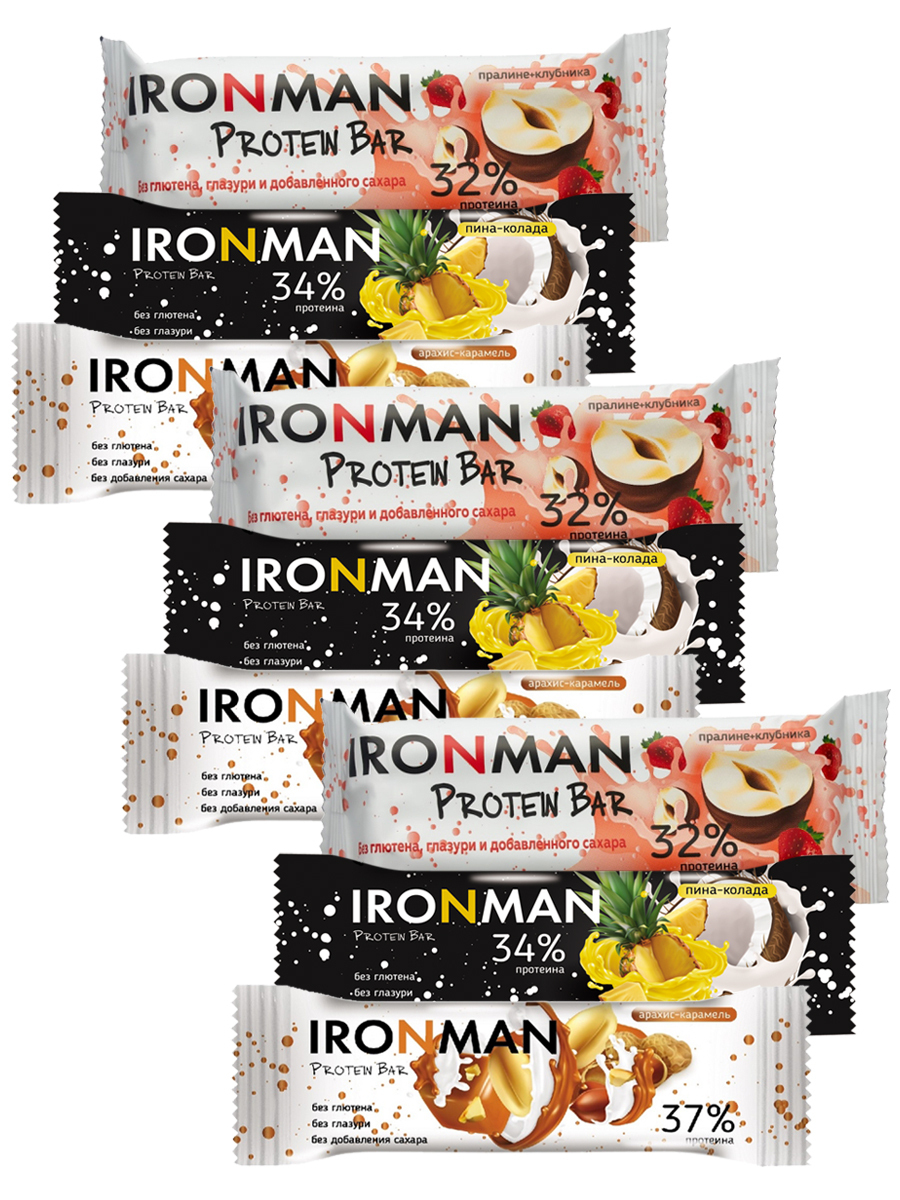 фото Батончик ironman 32-37% protein bar без сахара, ассорти 9х50г