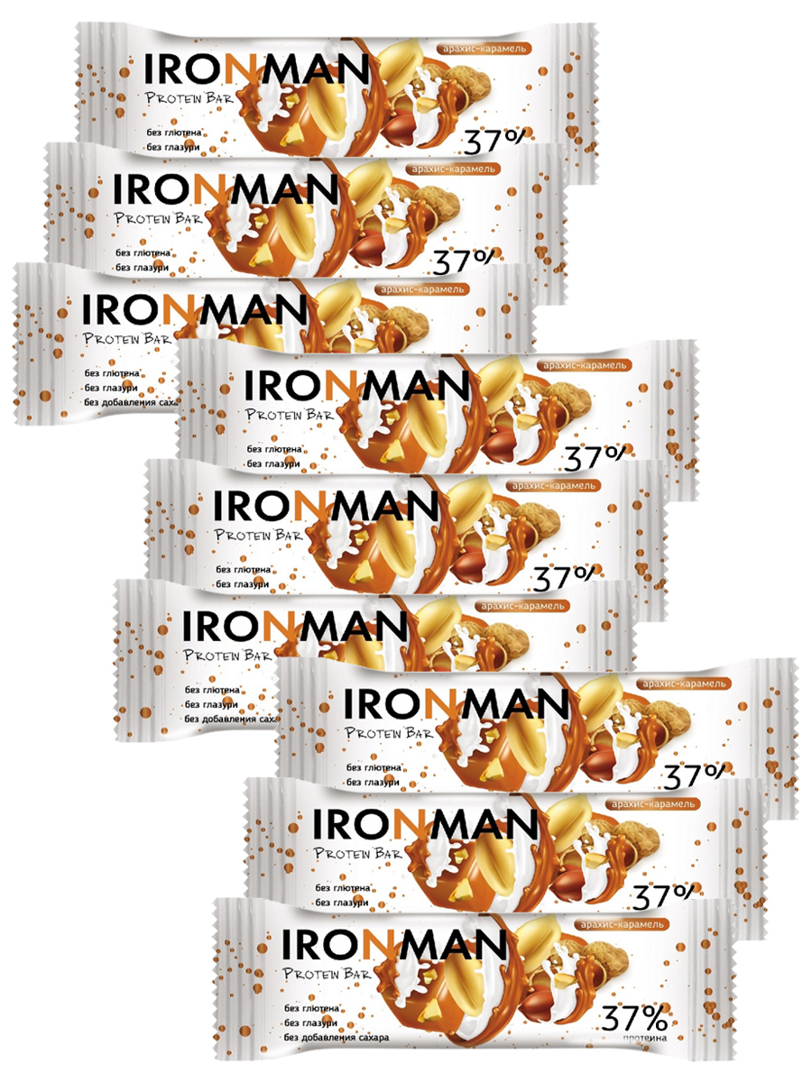 Ironman 37% Protein bar без сахара (Арахис-карамель) 9х50г